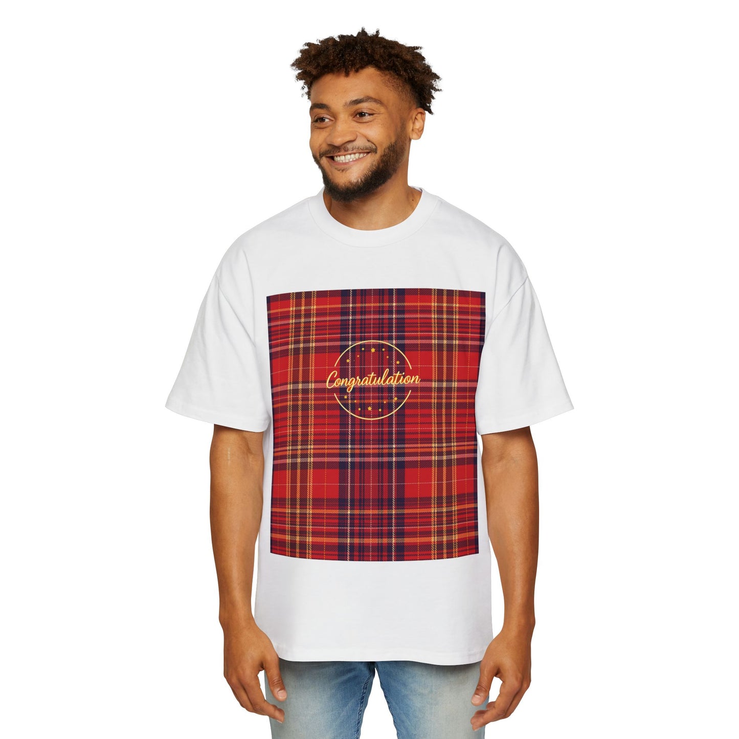 Congratulations Plaid Oversized Tee, Casual Wear, Gift for Men, Graduation Gift, Loungewear, Everyday Fashion
