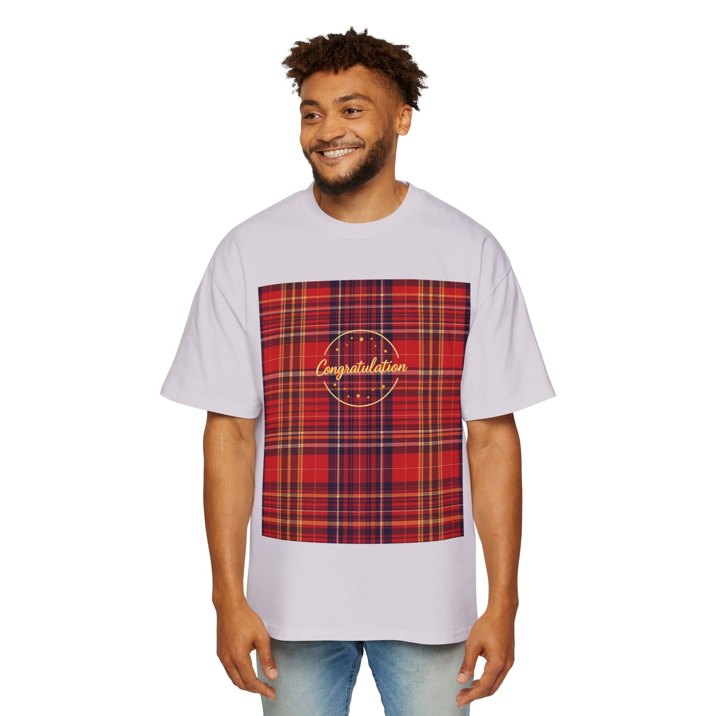 Congratulations Plaid Oversized Tee, Casual Wear, Gift for Men, Graduation Gift, Loungewear, Everyday Fashion