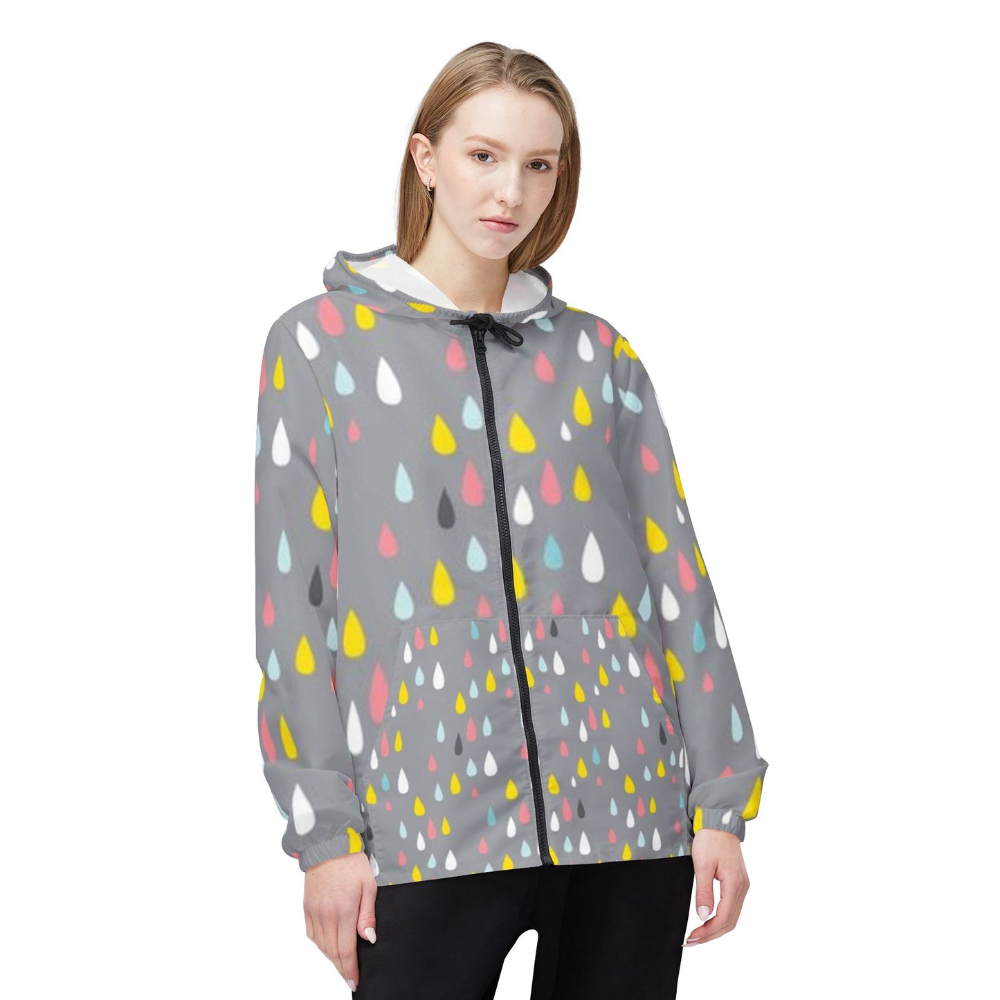 Colorful Rain Droplet Windbreaker Jacket - Perfect for Celebrations, Birthday Gift, Outdoor Fun, Everyday Wear, Stylish Rainy Day Opp