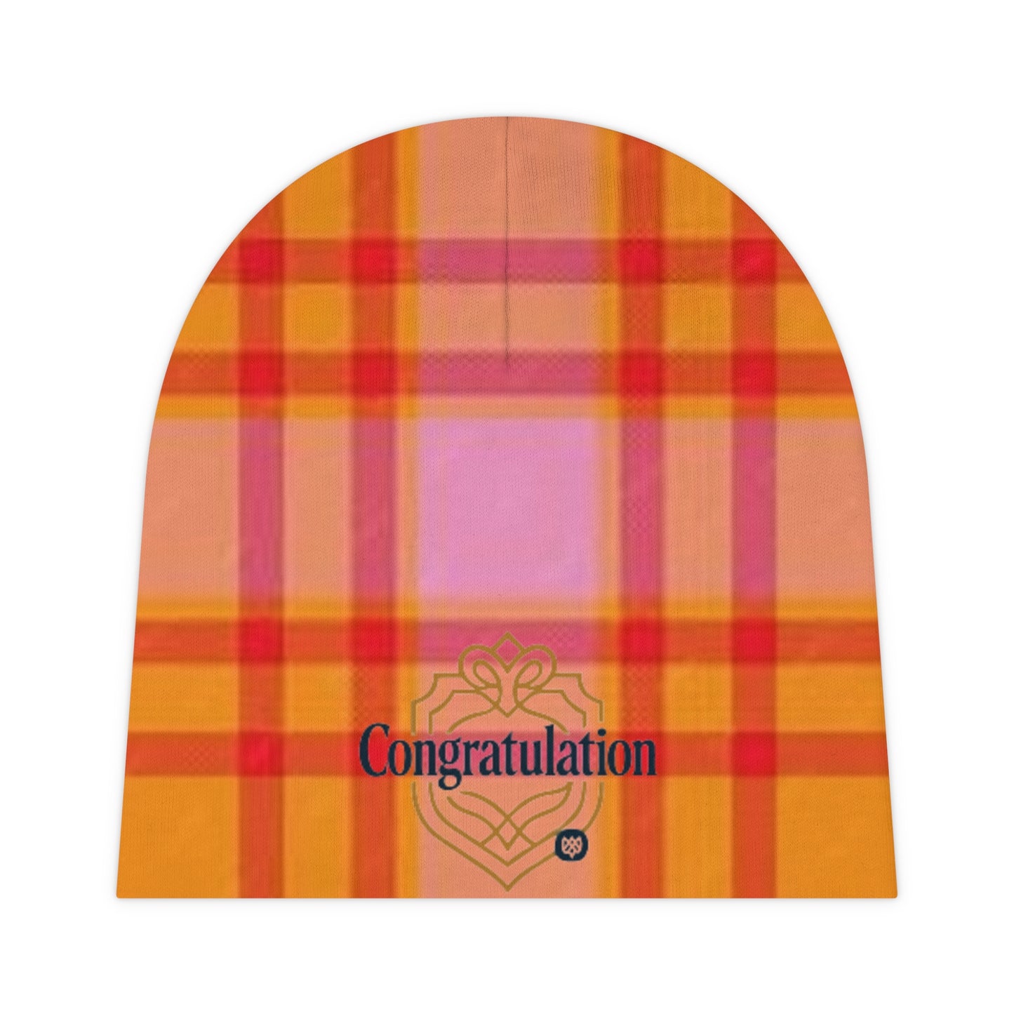 Congratulations Baby Beanie, Infant Hat, Baby Shower Gift, Newborn Accessories, Plaid Print Beanie, Cute Baby Apparel