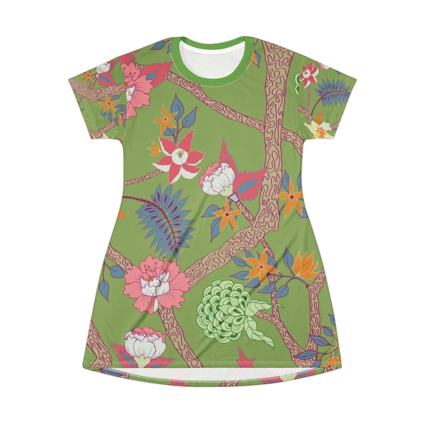 Tropical Floral T-Shirt Dress, Easygoing Summer Outfit, Vacation Wear, Casual Everyday Dress, Gift for Her, Beach Party Dress