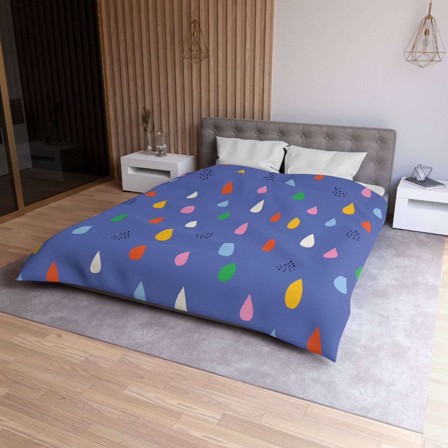 Colorful Raindrop Microfiber Duvet Cover | Cozy Bedding, Home Decor, Kids Room, Rainy Day Vibes, Gift Idea