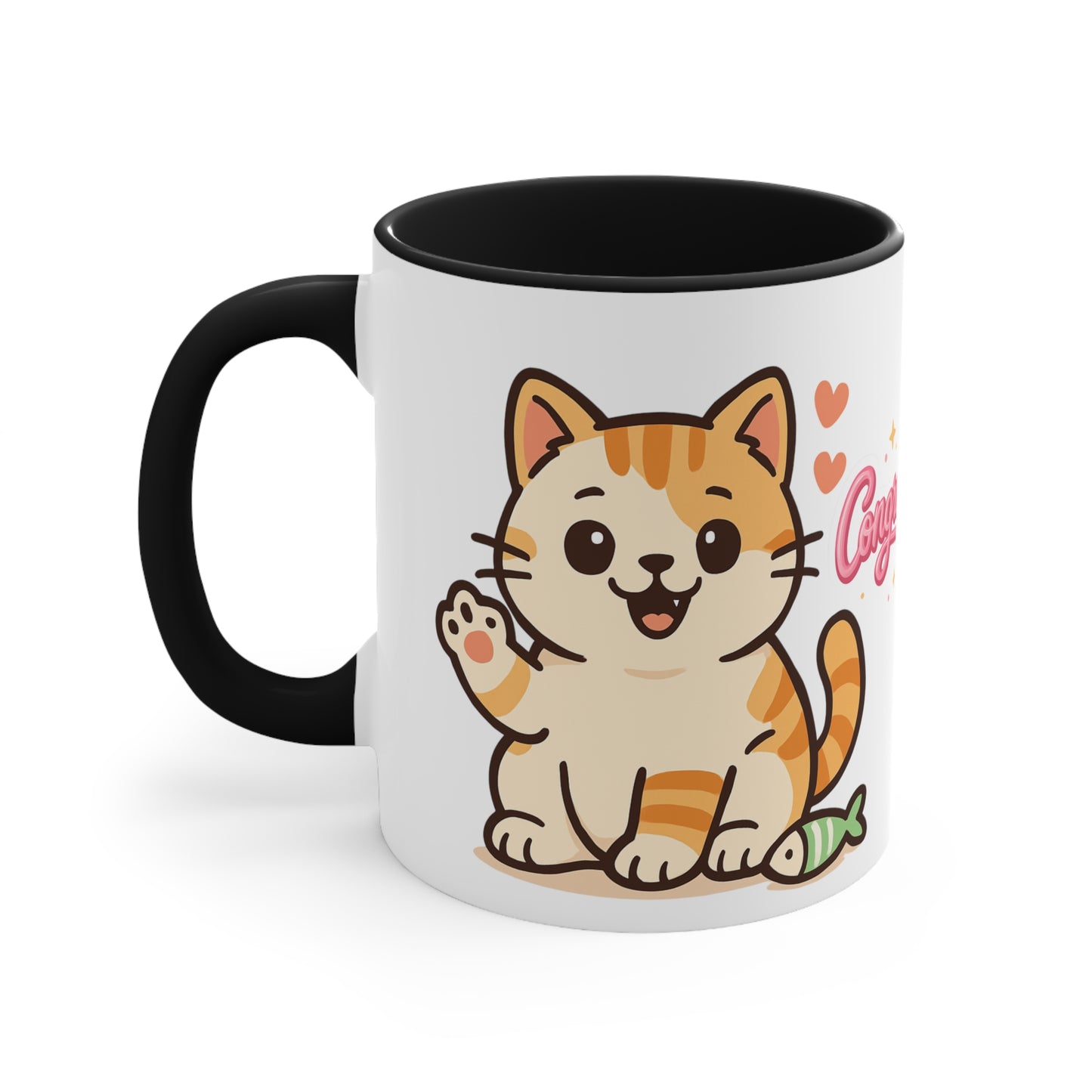 Celebratory Cat Accent Mug - Cute Congratulation Gift, Cat Lover Coffee Cup, Animal Art Mug, Joyful Drinkware, Cute Kitty Gift
