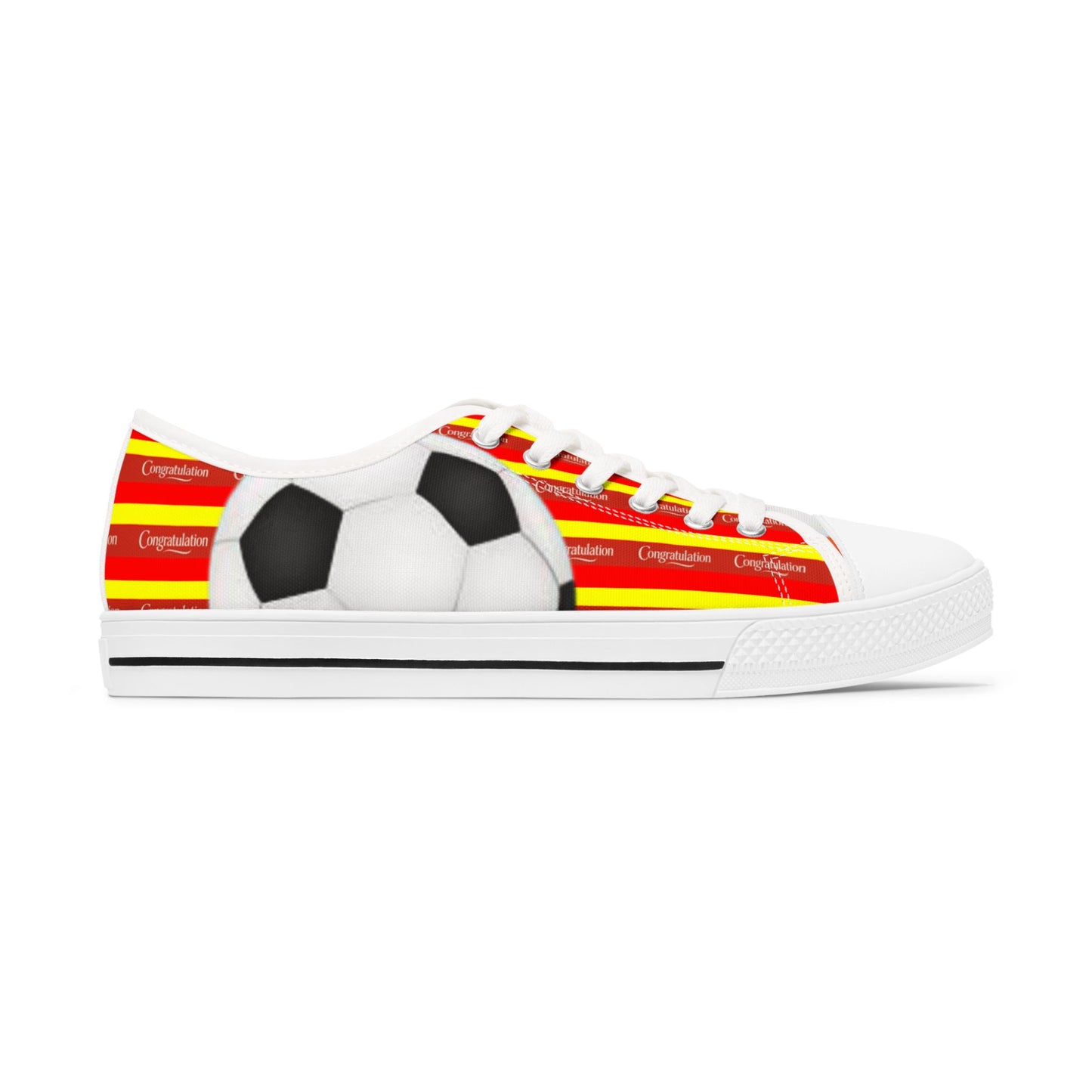 Soccer-Themed Women's Low Top Sneakers, Sporty Shoes for Athletes, Casual Footwear, Perfect for Game Day, Gift for Soccer Fans