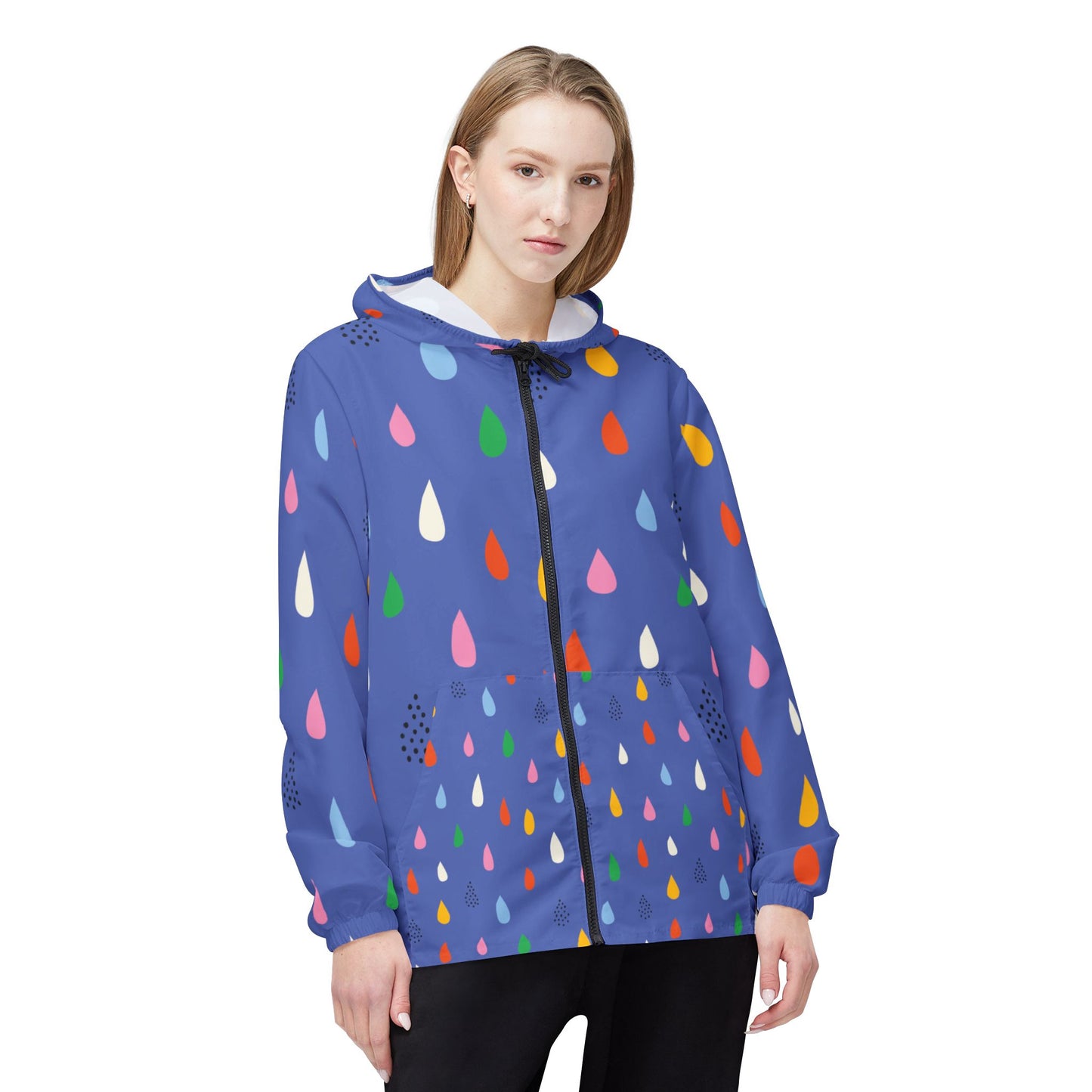 Colorful Rain Drop Windbreaker Jacket, Light Jacket for Spring, Stylish Rainwear, Trendy Hooded Jacket, Perfect Gift for Outdoor Enthusiasts