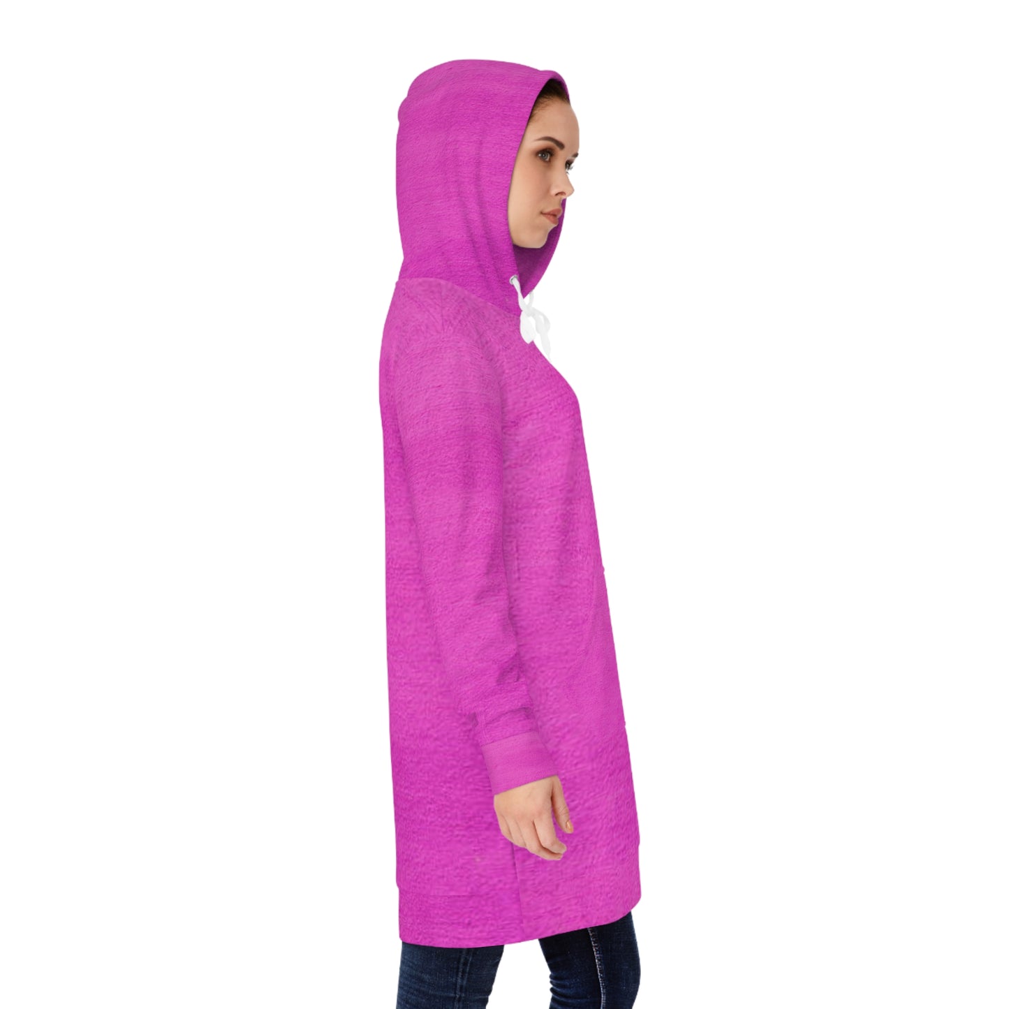 Women's all-over print hoodie dress: comfy, stylish, and versatile. Relaxed fit, cozy feel, and unique print for a standout, trendy look.