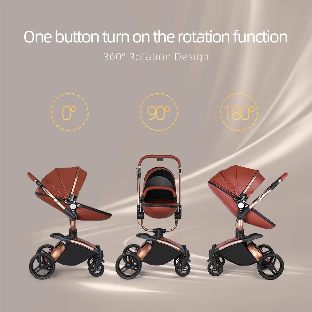 Baby Stroller 3 in 1 Luxury Pram for Newborn Carriage PU Leather High Landscape Trolley Car 360 Rotating Baby Pushchair Shell