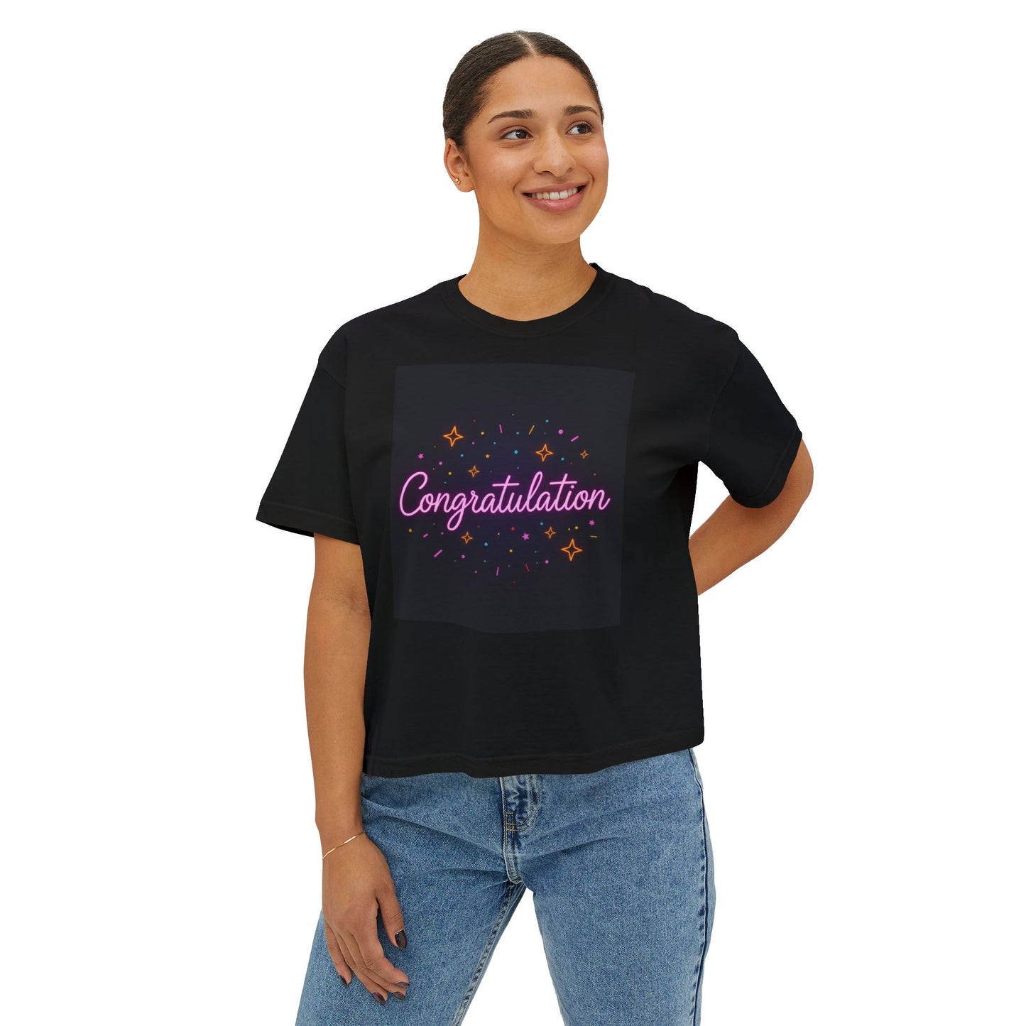 Celebratory Women's Boxy Tee, Graduation Gift, Birthday Shirt, Congrats Top, Feel Good Fashion, Customizable Tee