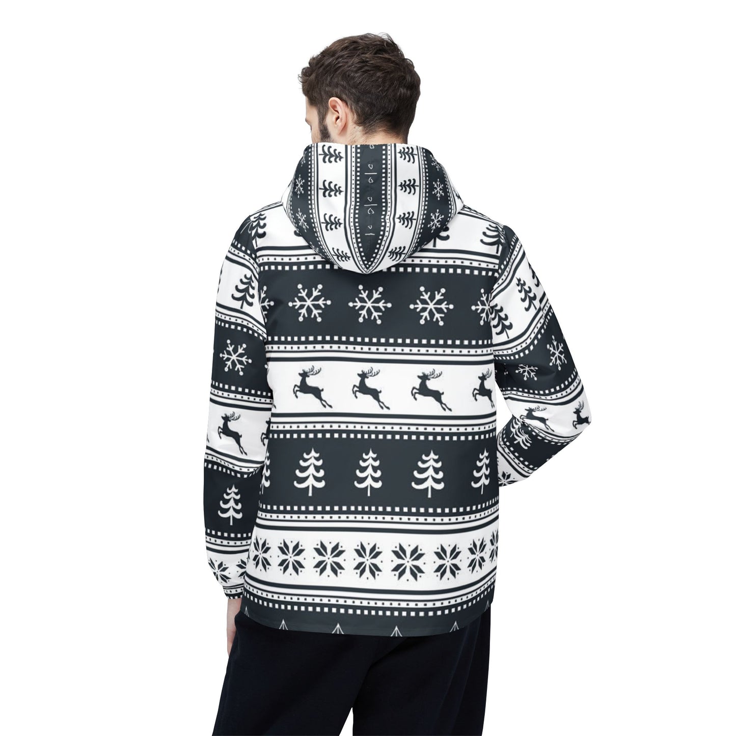 Festive Windbreaker Jacket, Cozy Christmas Outerwear, Unisex Holiday Jacket, Snowflake Print Raincoat, Winter Fashion Gift