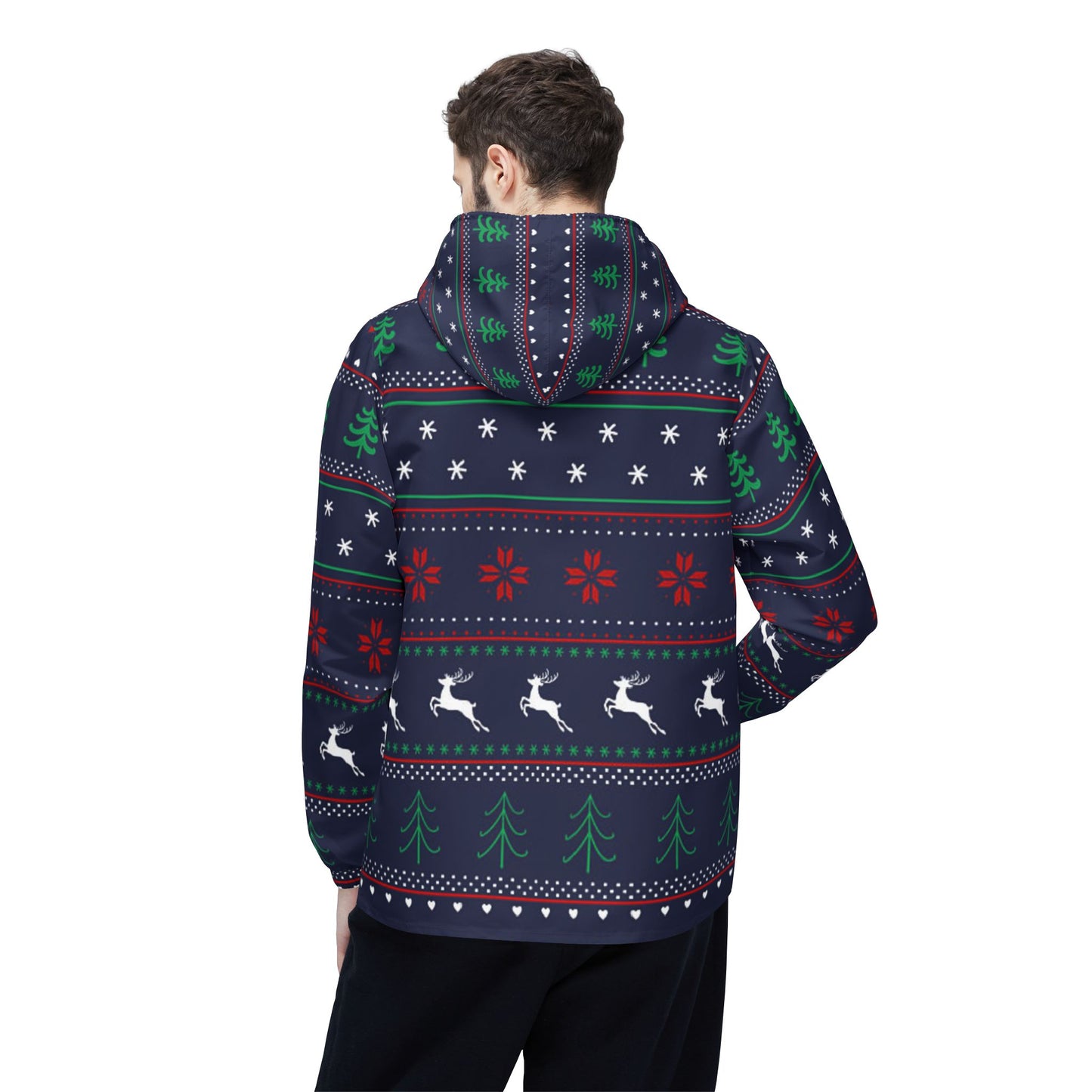 Festive Windbreaker Jacket, Christmas Outerwear, Holiday Gift, Reindeer Pattern Jacket, Winter Layering, Cozy Jacket for Celebrations
