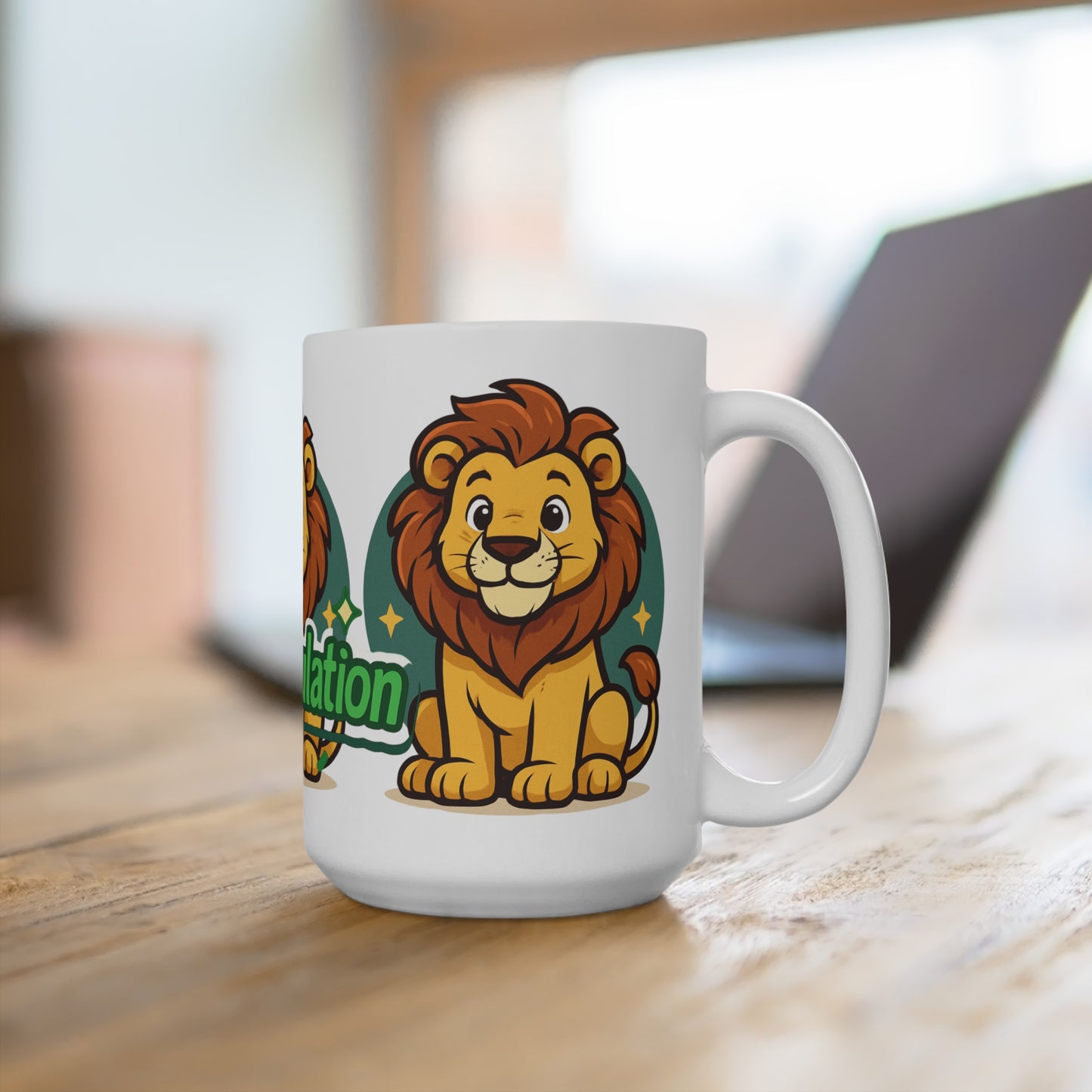 Congratulation Lion Mug 15oz | Cute Lion Gift, Best Wishes Mug, Motivational Drinkware, Birthday, Graduation