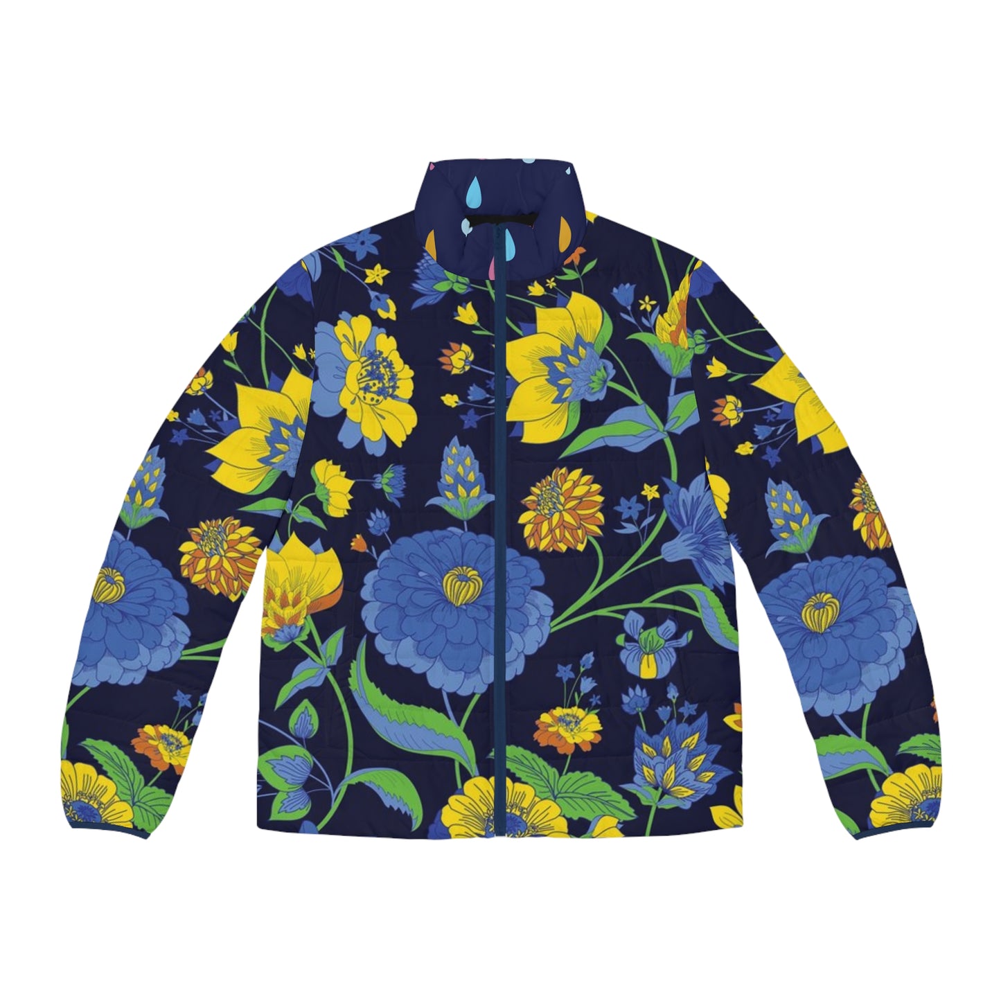 Floral Men's Puffer Jacket, Cozy Winter Wear, Stylish Outerwear, Flower Pattern Jacket, Gift for Him