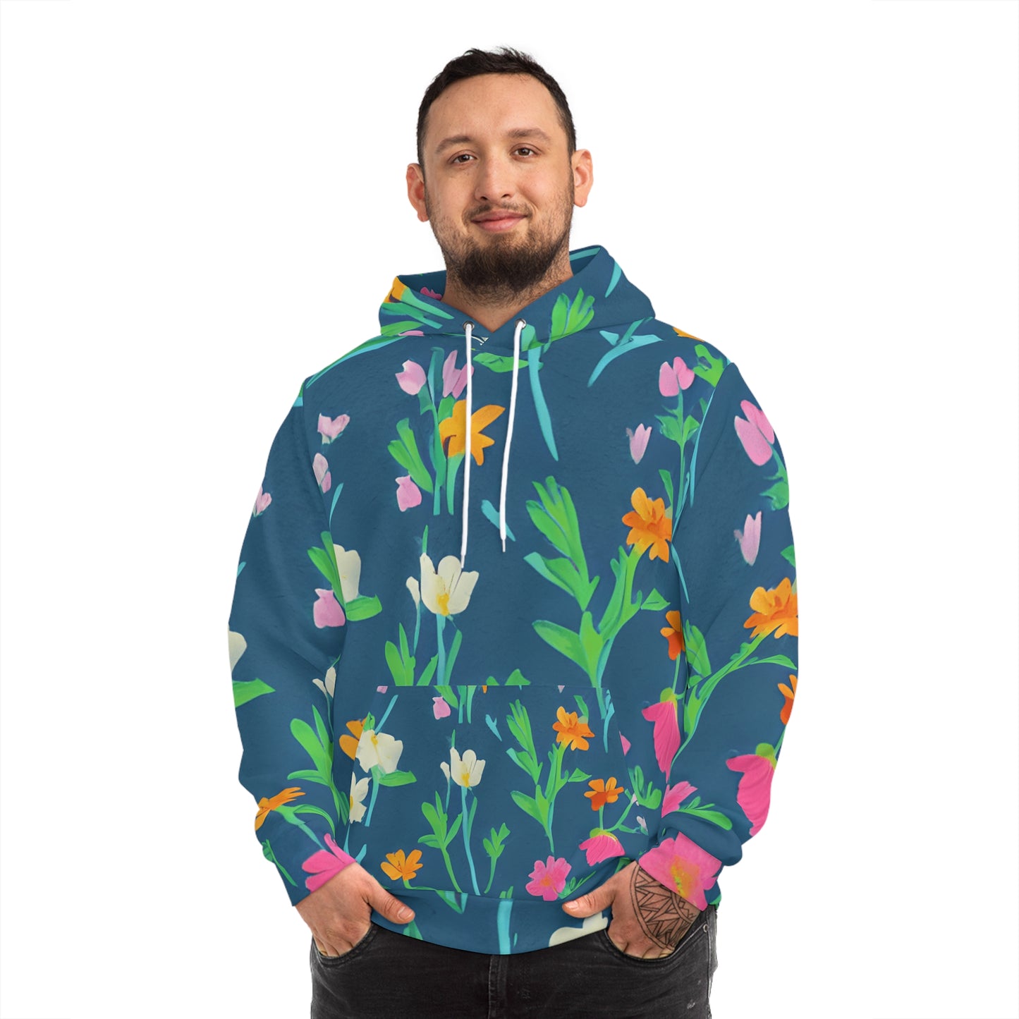 Floral AOP Hoodie, Colorful Spring Sweatshirt, Botanical Print Fashion Top, Gift for Nature Lovers, Cozy Casual Wear