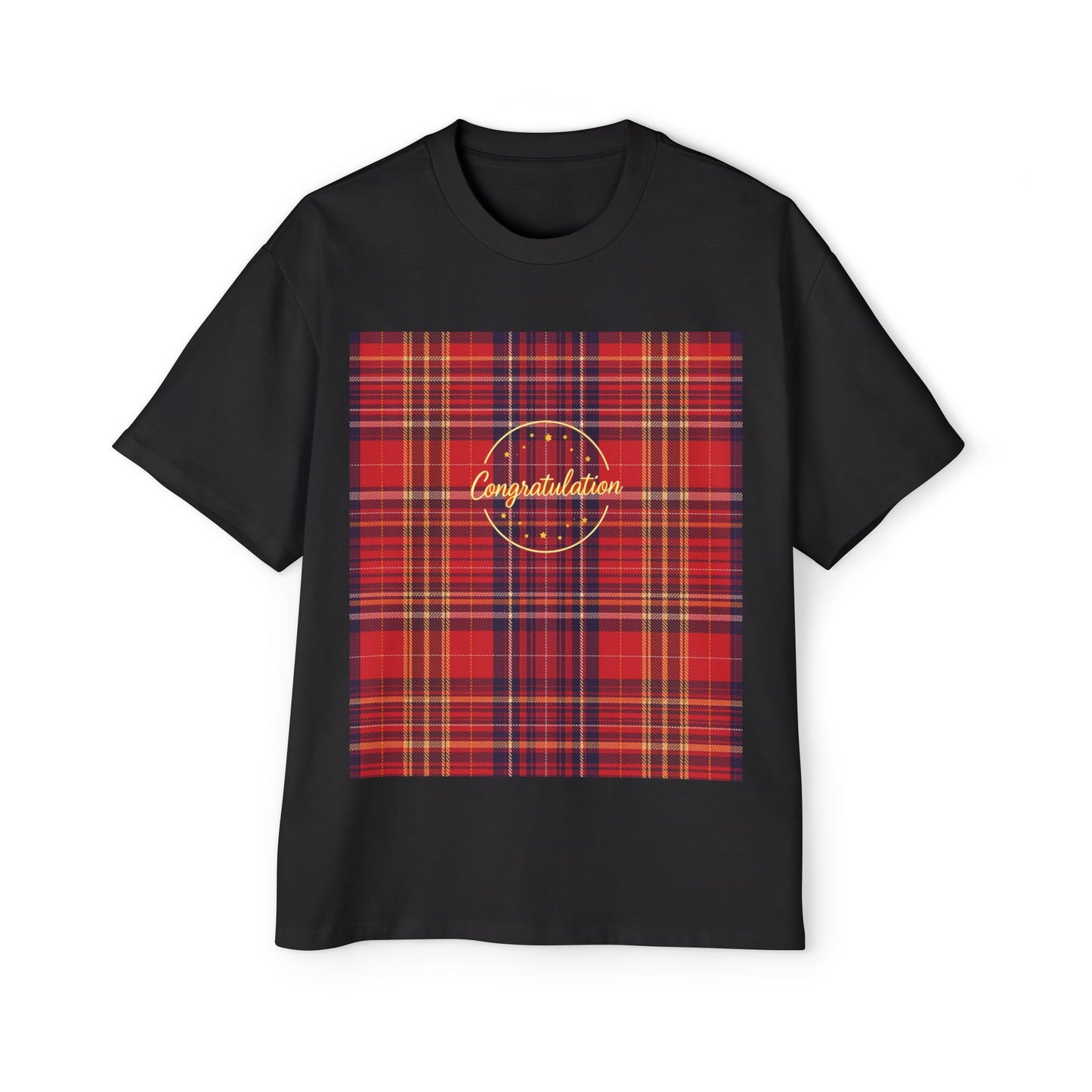 Congratulations Plaid Oversized Tee, Casual Wear, Gift for Men, Graduation Gift, Loungewear, Everyday Fashion