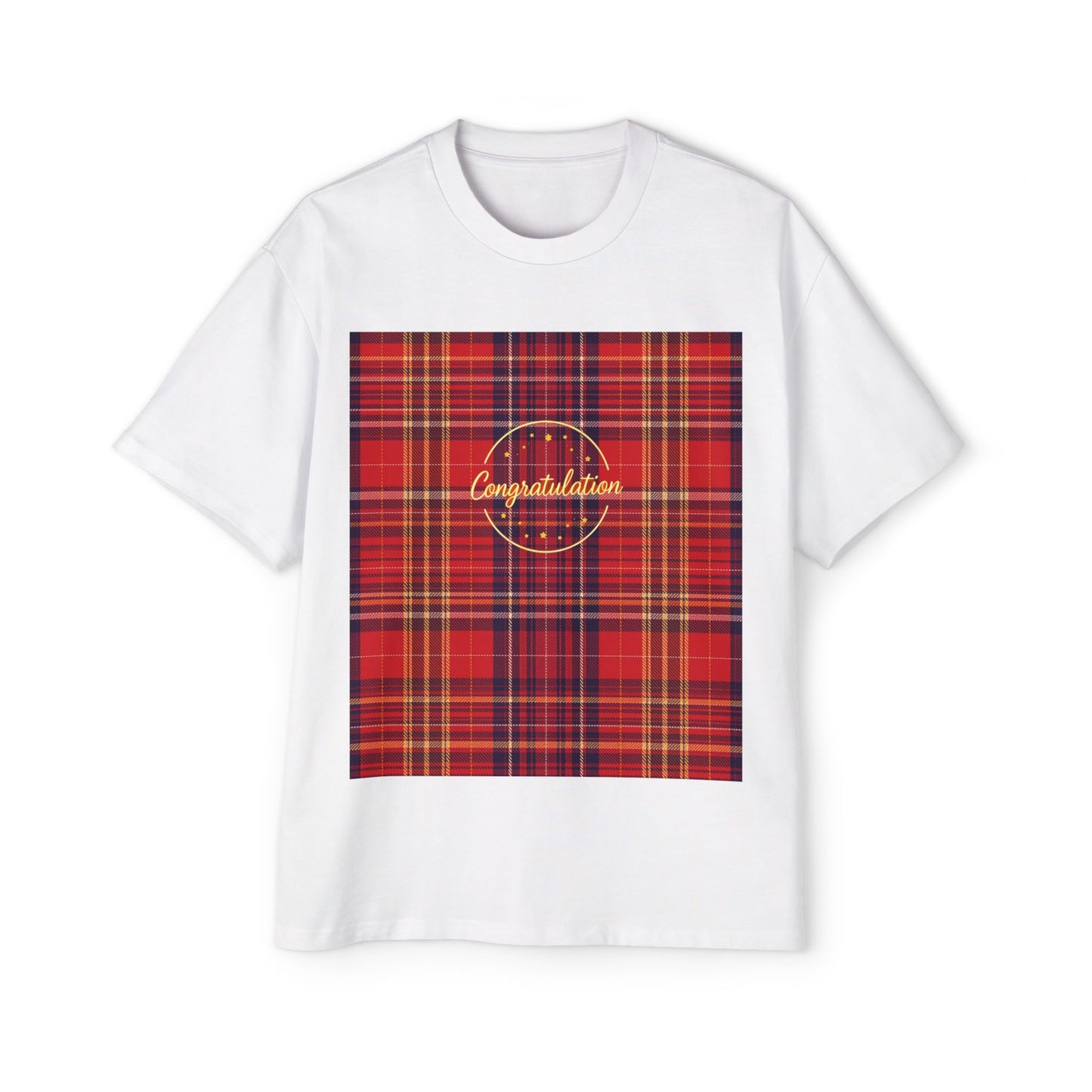 Congratulations Plaid Oversized Tee, Casual Wear, Gift for Men, Graduation Gift, Loungewear, Everyday Fashion