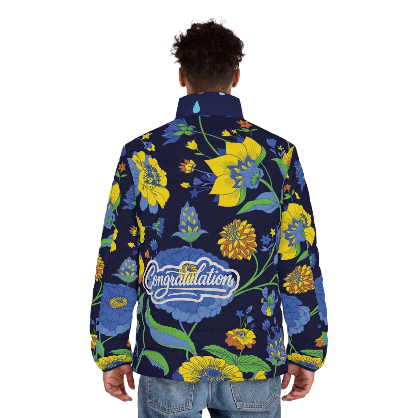 Floral Men's Puffer Jacket, Cozy Winter Wear, Stylish Outerwear, Flower Pattern Jacket, Gift for Him