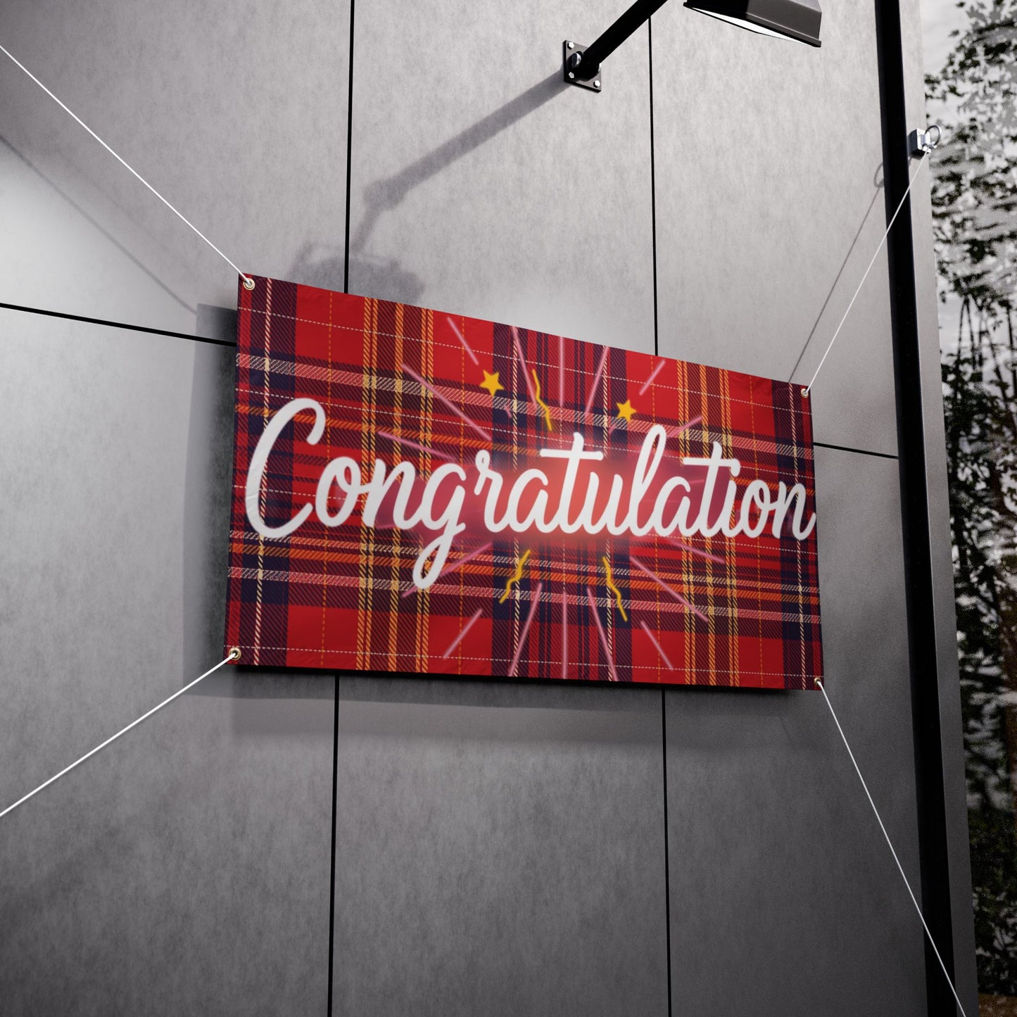 Celebratory Vinyl Banner, Graduation Party Decor, Congratulations Sign, Festive Outdoor Banner, Plaid Decoration