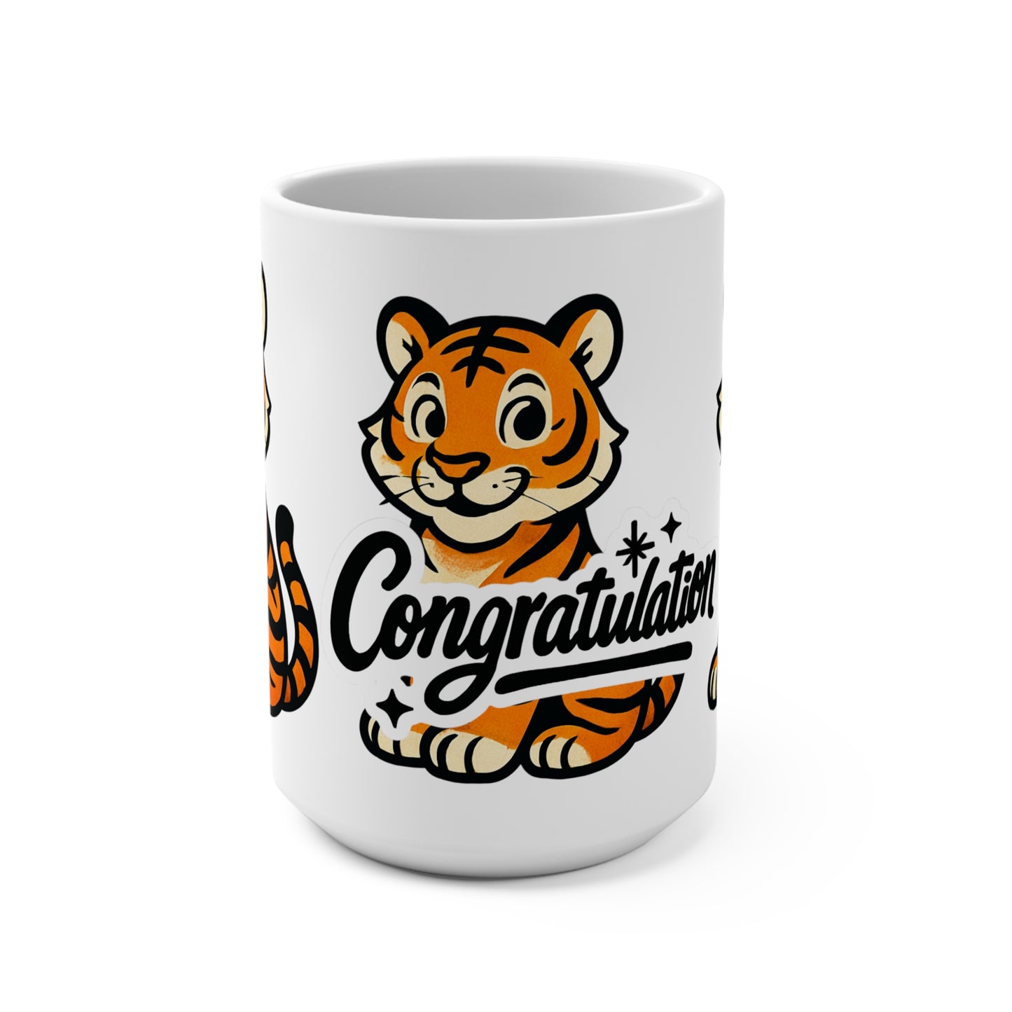 Celebratory Tiger Mug | 15oz Coffee Cup, Graduation Gift, Cute Animal Lover Mug, Congratulation Present, Fun Tiger Design