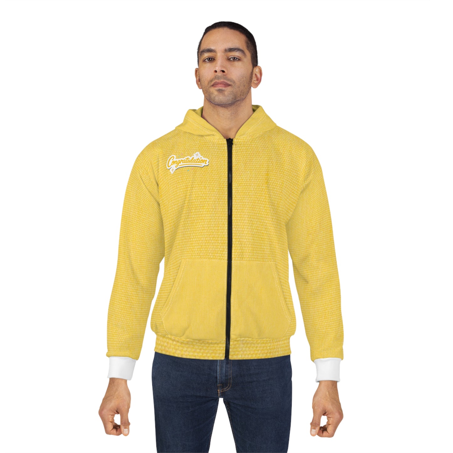 Bright Yellow Unisex Zip Hoodie - Cozy Everyday Wear, Spacious Pockets, Perfect for Casual Outings, Gifts, and Vacations