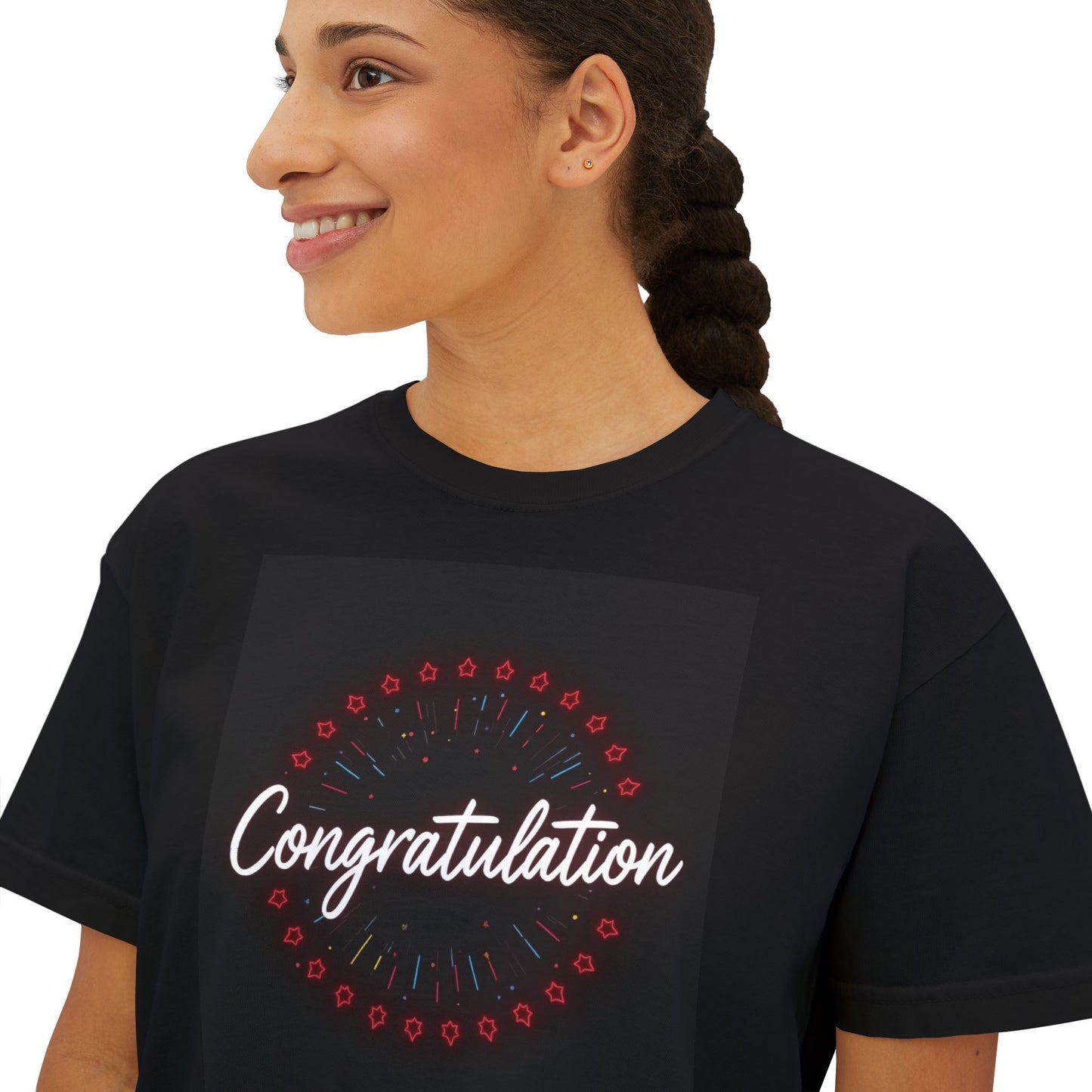 Celebratory Women's Boxy Tee, Graduation Gift, Birthday Gift, Fun Casual Top, Stylish Congratulations Shirt, Everyday Wear
