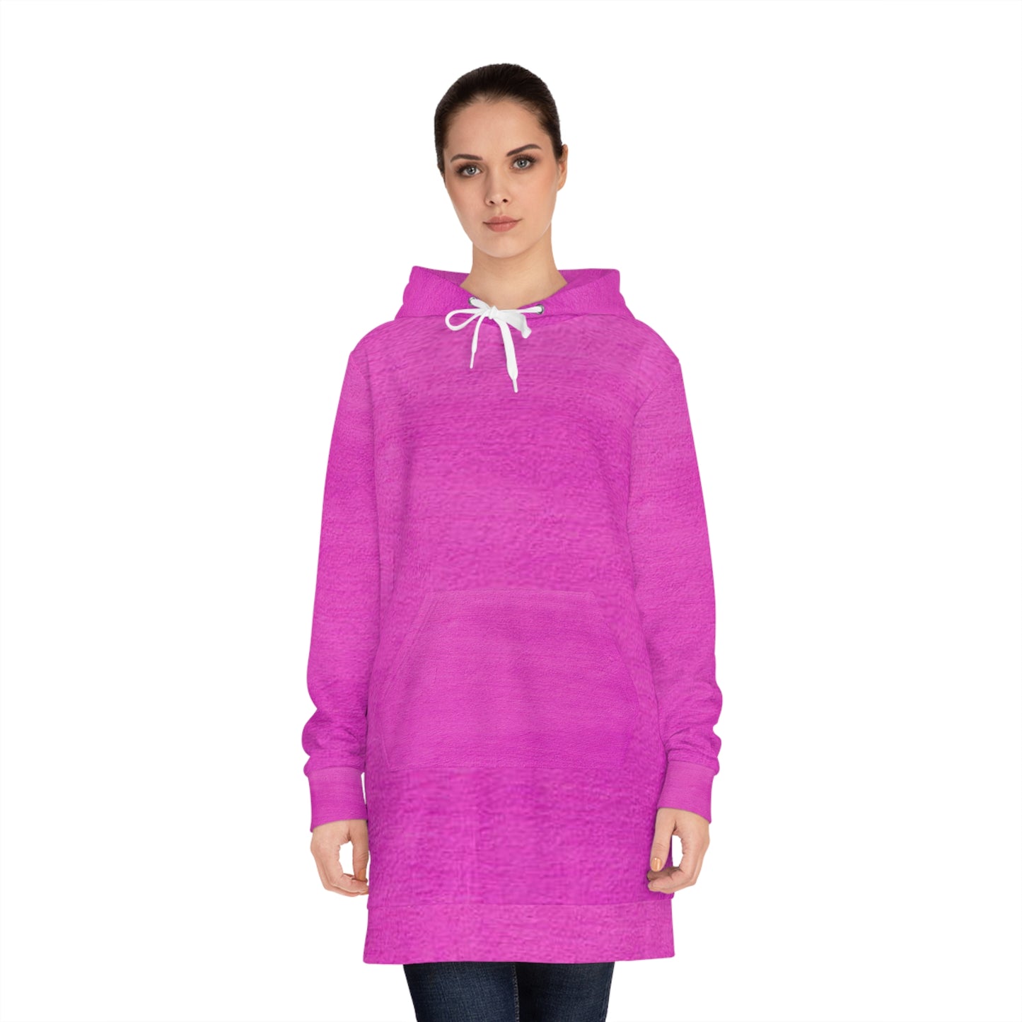 Women's all-over print hoodie dress: comfy, stylish, and versatile. Relaxed fit, cozy feel, and unique print for a standout, trendy look.