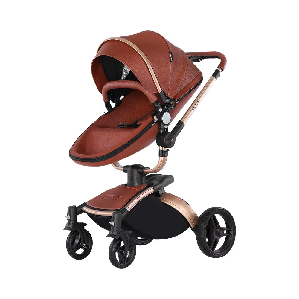Baby Stroller 3 in 1 Luxury Pram for Newborn Carriage PU Leather High Landscape Trolley Car 360 Rotating Baby Pushchair Shell