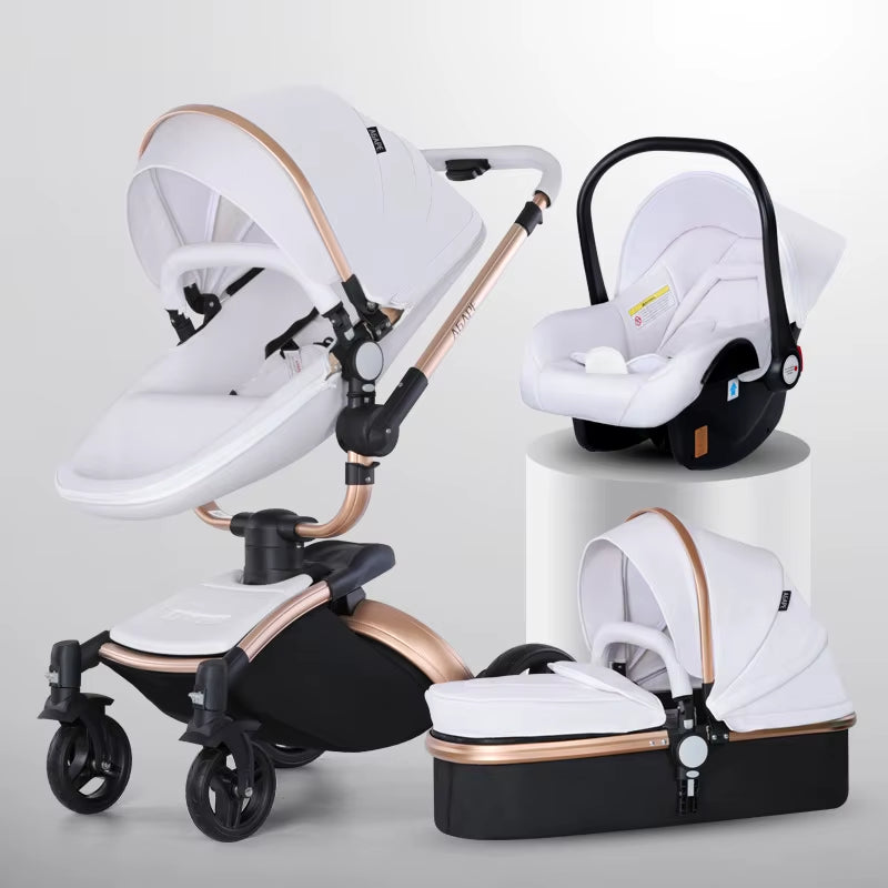 Baby Stroller 3 in 1 Luxury Pram for Newborn Carriage PU Leather High Landscape Trolley Car 360 Rotating Baby Pushchair Shell