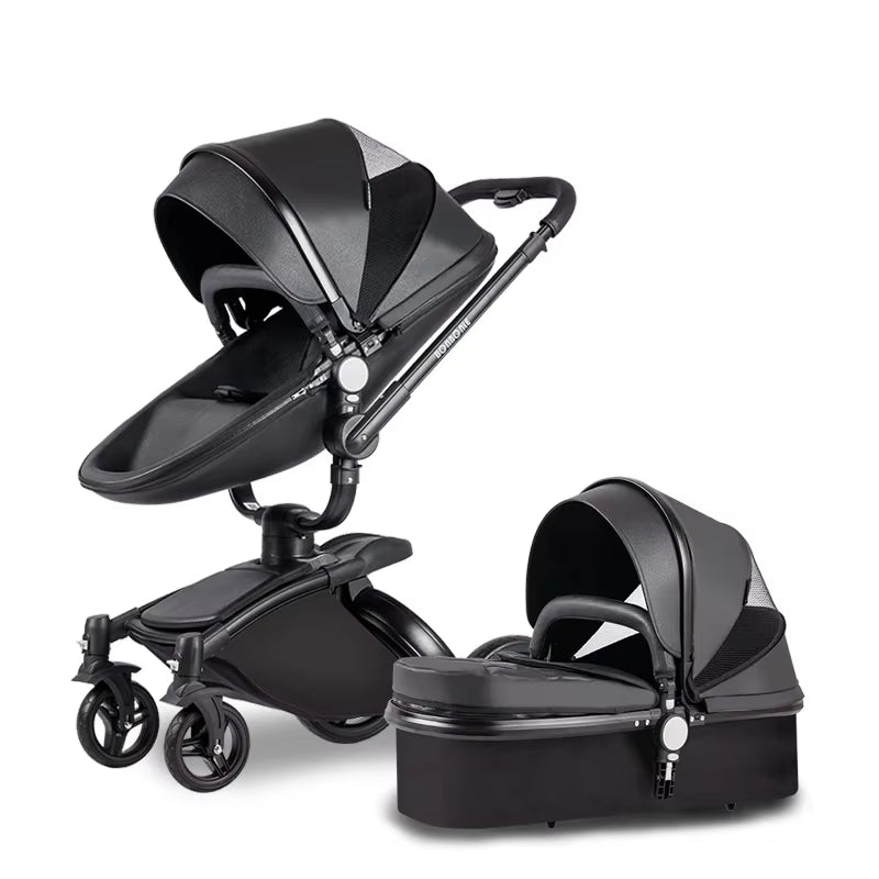 Baby Stroller 3 in 1 Luxury Pram for Newborn Carriage PU Leather High Landscape Trolley Car 360 Rotating Baby Pushchair Shell