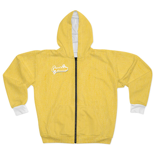 Bright Yellow Unisex Zip Hoodie - Cozy Everyday Wear, Spacious Pockets, Perfect for Casual Outings, Gifts, and Vacations