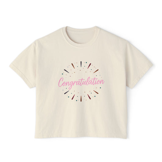 Celebratory Women's Boxy Tee, Congrats T-Shirt, Graduation Gift, Casual Wear, Birthday Celebration, Everyday Style