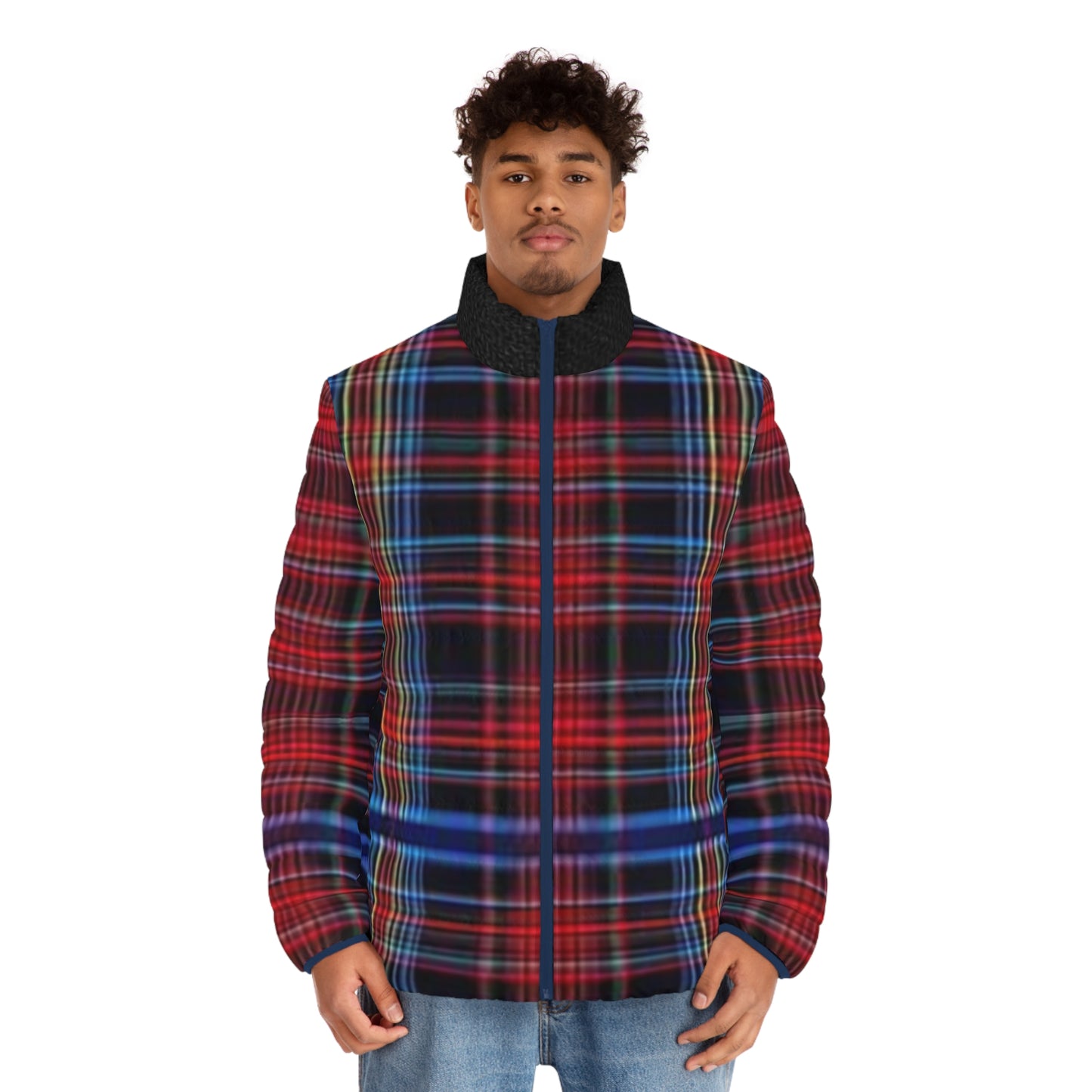 Stylish Men's Puffer Jacket, Warm Winter Coat, Plaid Outerwear, Trendy Layering Piece, Fashionable Holiday Gift