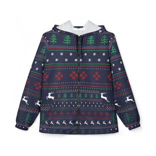 Festive Windbreaker Jacket, Christmas Outerwear, Holiday Gift, Reindeer Pattern Jacket, Winter Layering, Cozy Jacket for Celebrations