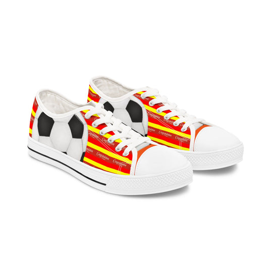Soccer-Themed Women's Low Top Sneakers, Sporty Shoes for Athletes, Casual Footwear, Perfect for Game Day, Gift for Soccer Fans