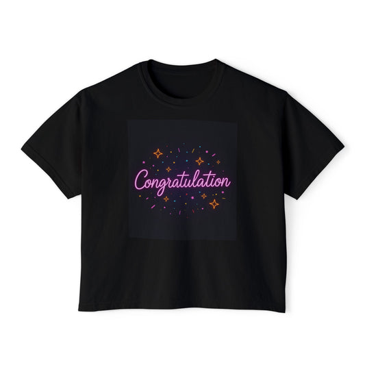 Celebratory Women's Boxy Tee, Graduation Gift, Birthday Shirt, Congrats Top, Feel Good Fashion, Customizable Tee