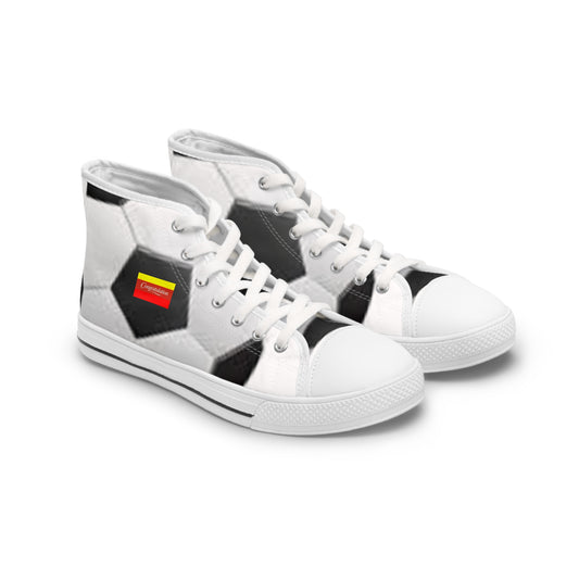 Women's Soccer-Themed High Top Sneakers | Sporty Style for Game Day, Athletic Events, Casual Wear, Gifts for Soccer Lovers, Trendy Footwear