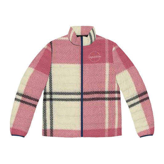 Stylish Men's Puffer Jacket, Cozy Winter Outerwear, Plaid Print Jacket, Casual Fashion Layer, Holiday Gift Idea