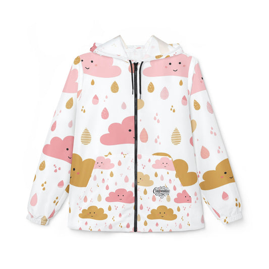 Cheerful Cloud Print Windbreaker Jacket | Fun Rainy Day Jacket, Casual Outdoor Wear, Gift for Her, Congratulations Gift, Cute Rainwear