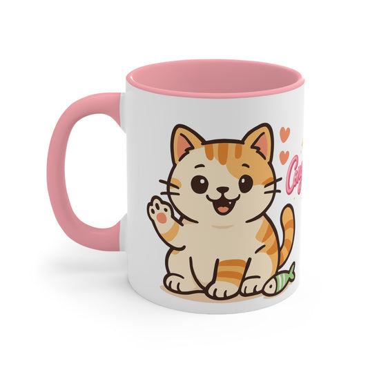 Celebratory Cat Accent Mug - Cute Congratulation Gift, Cat Lover Coffee Cup, Animal Art Mug, Joyful Drinkware, Cute Kitty Gift