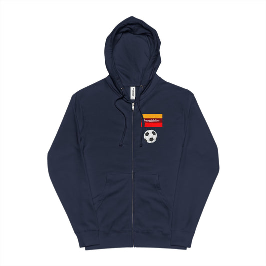 Soccer-Inspired Unisex Fleece Zip Up Hoodie, Sports Apparel, Gift for Fans, Casual Wear, Cozy Layering, Perfect for Game Days