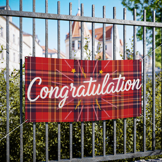 Celebratory Vinyl Banner, Graduation Party Decor, Congratulations Sign, Festive Outdoor Banner, Plaid Decoration