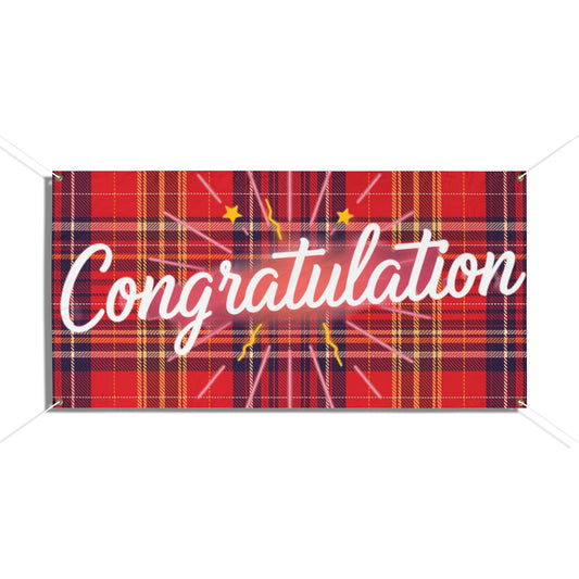 Celebratory Vinyl Banner, Graduation Party Decor, Congratulations Sign, Festive Outdoor Banner, Plaid Decoration