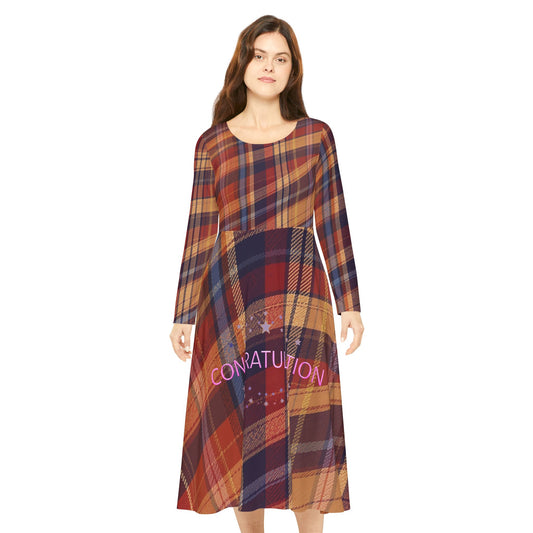 Tartan women's long sleeve dress: stylish, comfy for parties, fall, and everyday.