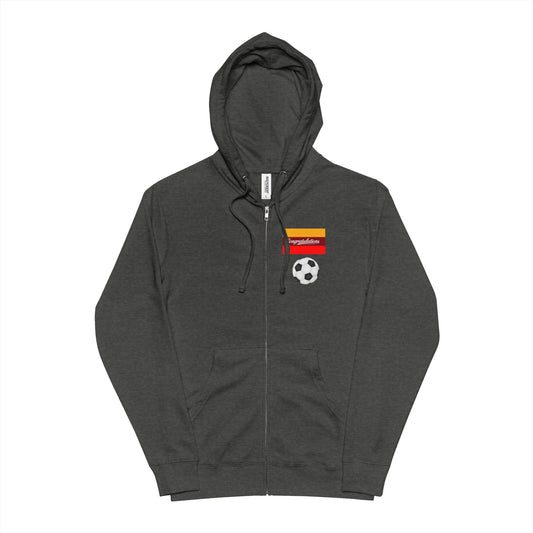 Unisex Soccer Flag Fleece Zip Up Hoodie, Sportswear, Casual Jacket, Gift for Fans, Outdoor Hoodie with Soccer Theme