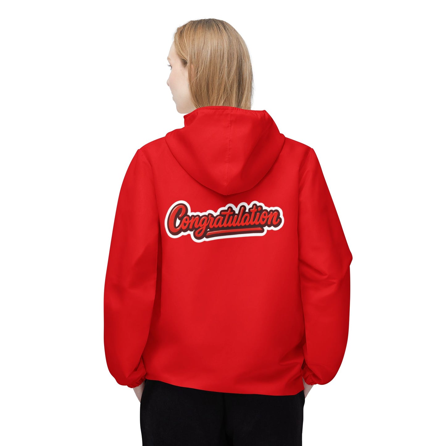 Vibrant Windbreaker Jacket with 'Congratulations' Design | Outdoor Activewear, Streetwear, Gift for Celebrations, Unisex Apparel, [...]