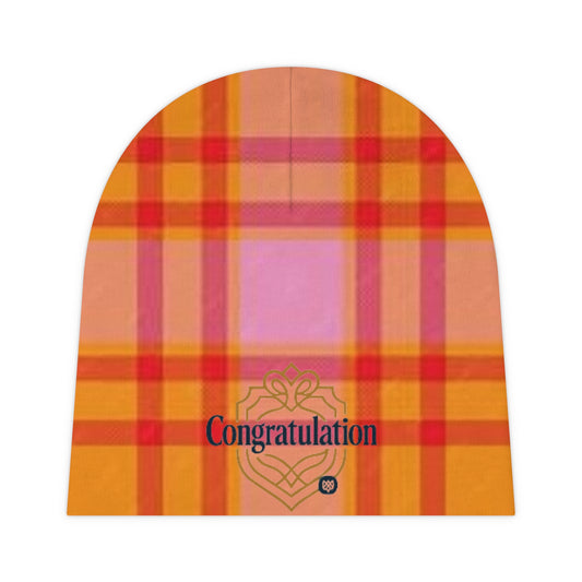 Congratulations Baby Beanie, Infant Hat, Baby Shower Gift, Newborn Accessories, Plaid Print Beanie, Cute Baby Apparel