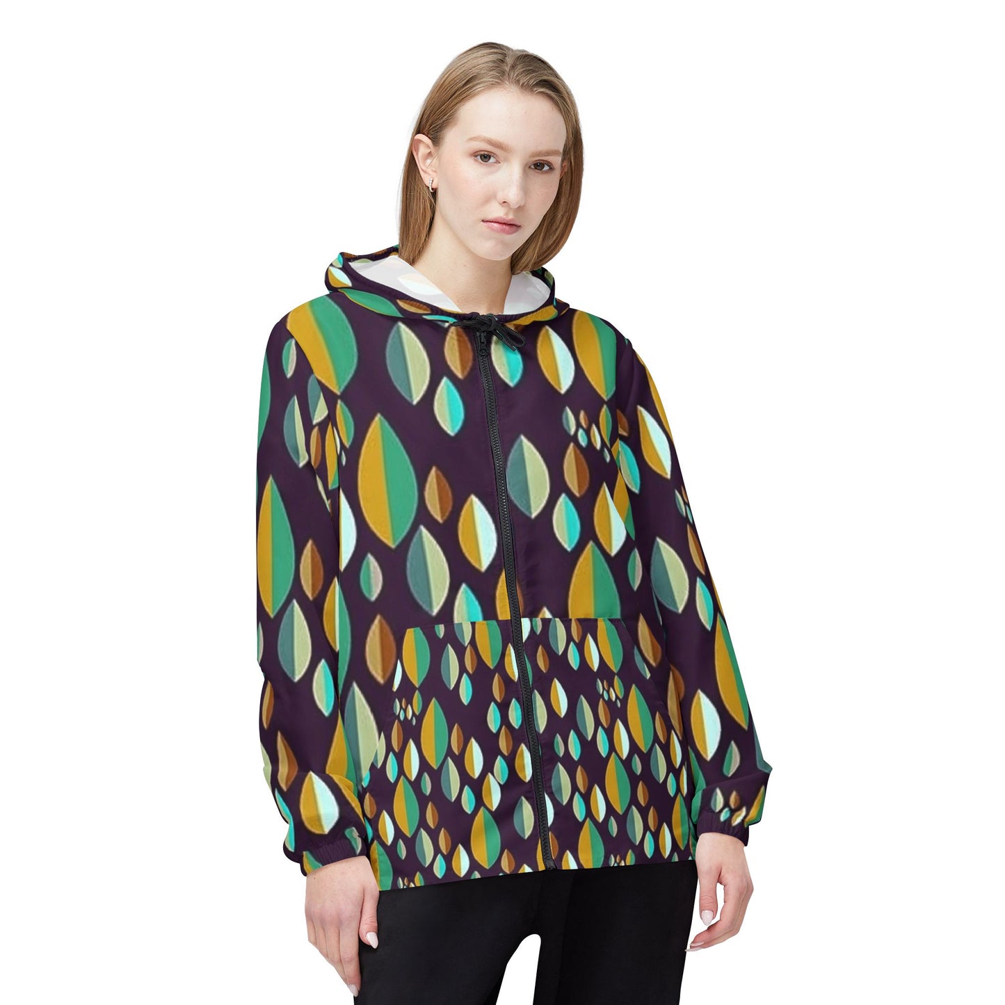 Vibrant Leaf Print Windbreaker Jacket, Trendy Rain Jacket, Stylish Outdoor Wear, Perfect for Festivals, Unique Gifting Option, [...]