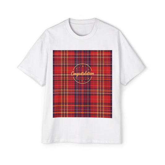 Congratulations Plaid Oversized Tee, Casual Wear, Gift for Men, Graduation Gift, Loungewear, Everyday Fashion