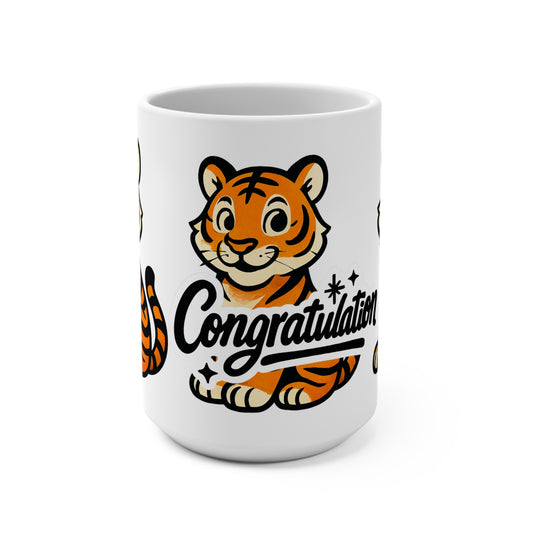 Celebratory Tiger Mug | 15oz Coffee Cup, Graduation Gift, Cute Animal Lover Mug, Congratulation Present, Fun Tiger Design