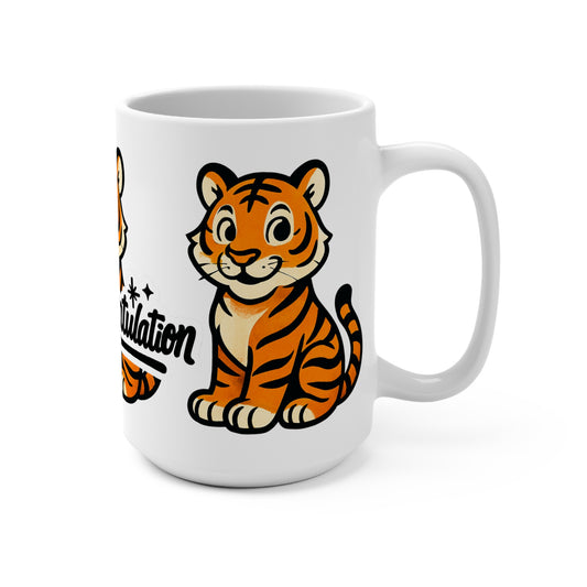 Celebratory Tiger Mug | 15oz Coffee Cup, Graduation Gift, Cute Animal Lover Mug, Congratulation Present, Fun Tiger Design